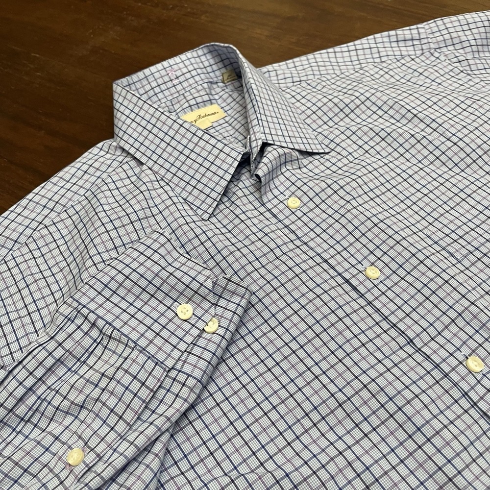 Tommy Bahama Men's Size 17-36/37 Blue Check Cotton Casual Dress Shirt